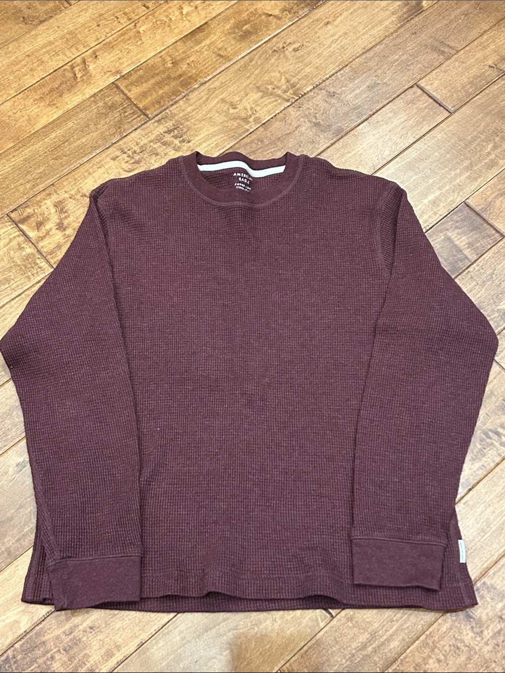 American Eagle Outfitters Maroon Waffle-Knit Crewneck Sweater